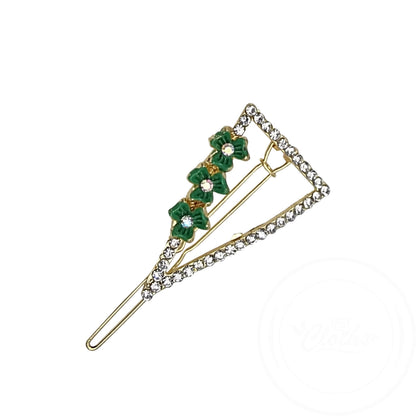 Crystal Flower Hair Slides – Triangle or Oval, 6 Colours, 1, 2 or 5 Slides - Green, Triangle, 1 Slide