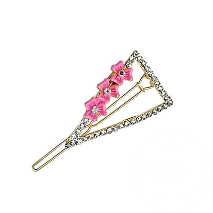 Crystal Flower Hair Slides – Triangle or Oval, 6 Colours, 1, 2 or 5 Slides - Pink, Triangle, 1 Slide