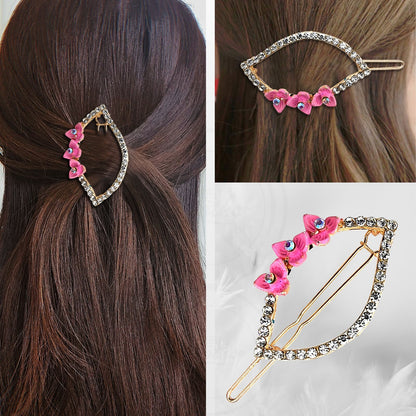 Crystal Flower Hair Slides – Triangle or Oval, 6 Colours, 1, 2 or 5 Slides - Pink, Oval, 2 Slides