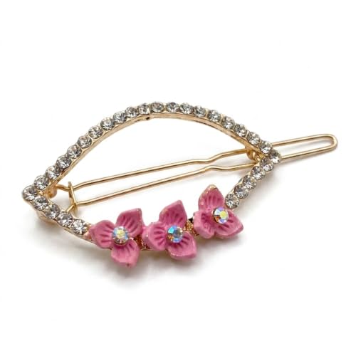 Crystal Flower Hair Slides – Triangle or Oval, 6 Colours, 1, 2 or 5 Slides - Pink, Oval, 1 Slide