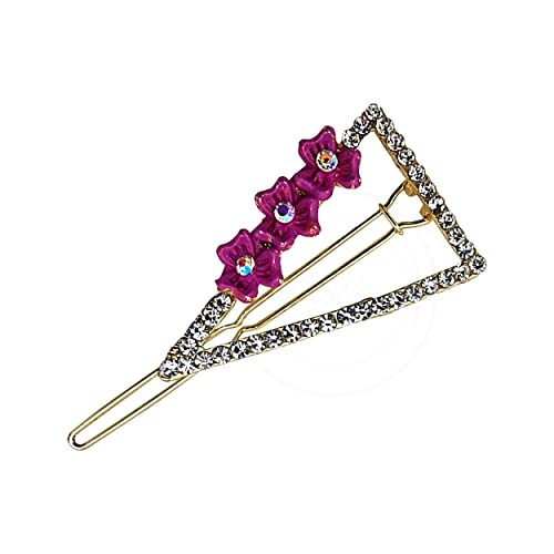 Crystal Flower Hair Slides – Triangle or Oval, 6 Colours, 1, 2 or 5 Slides - Purple, Triangle, 1 Slide