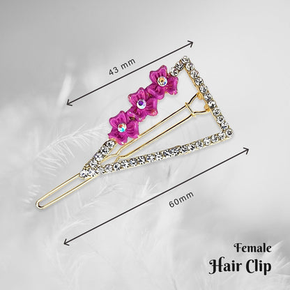 Crystal Flower Hair Slides – Triangle or Oval, 6 Colours, 1, 2 or 5 Slides - Purple, Triangle, 5 Slides