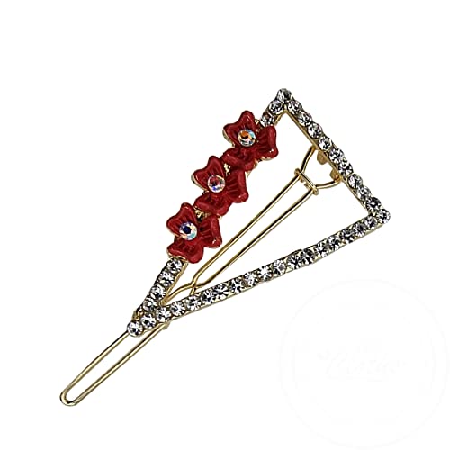 Crystal Flower Hair Slides – Triangle or Oval, 6 Colours, 1, 2 or 5 Slides - Red, Triangle, 1 Slide
