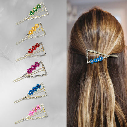 Crystal Flower Hair Slides – Triangle or Oval, 6 Colours, 1, 2 or 5 Slides