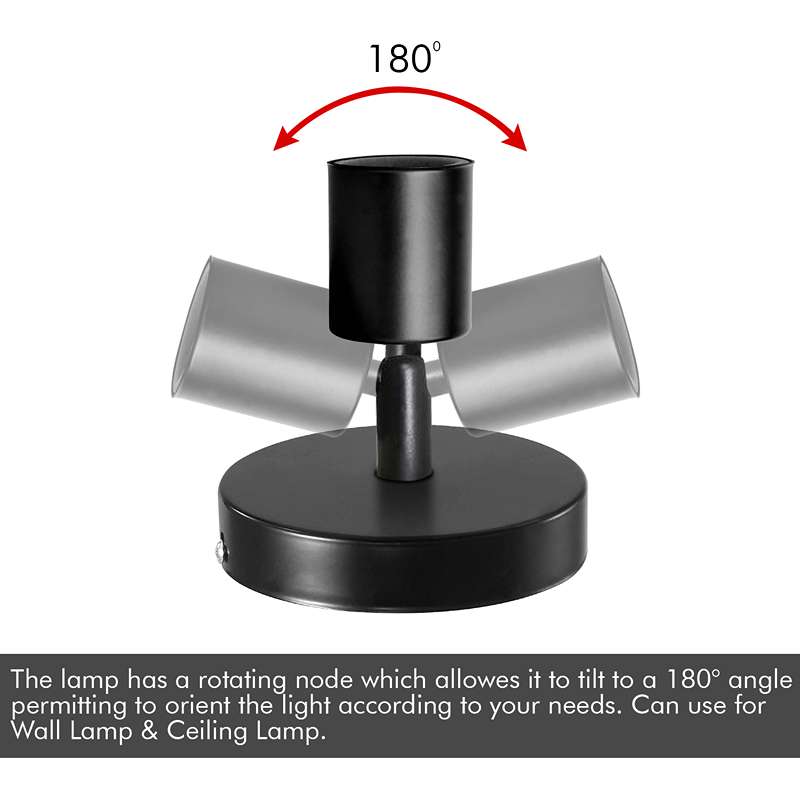 Adjustable Wall & Ceiling Spot Light – Black, E27, 180° Tilt - photo 2