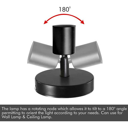 Adjustable Wall & Ceiling Spot Light – Black, E27, 180° Tilt - photo 2