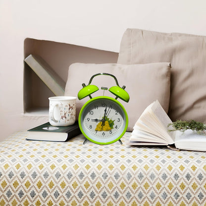Twin Bell Alarm Clock – Fruit Print Dial, 16 cm, 5 Colours - Light Green