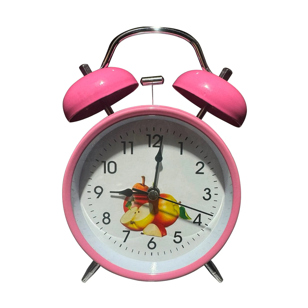 Twin Bell Alarm Clock – Fruit Print Dial, 16 cm, 5 Colours - Pink
