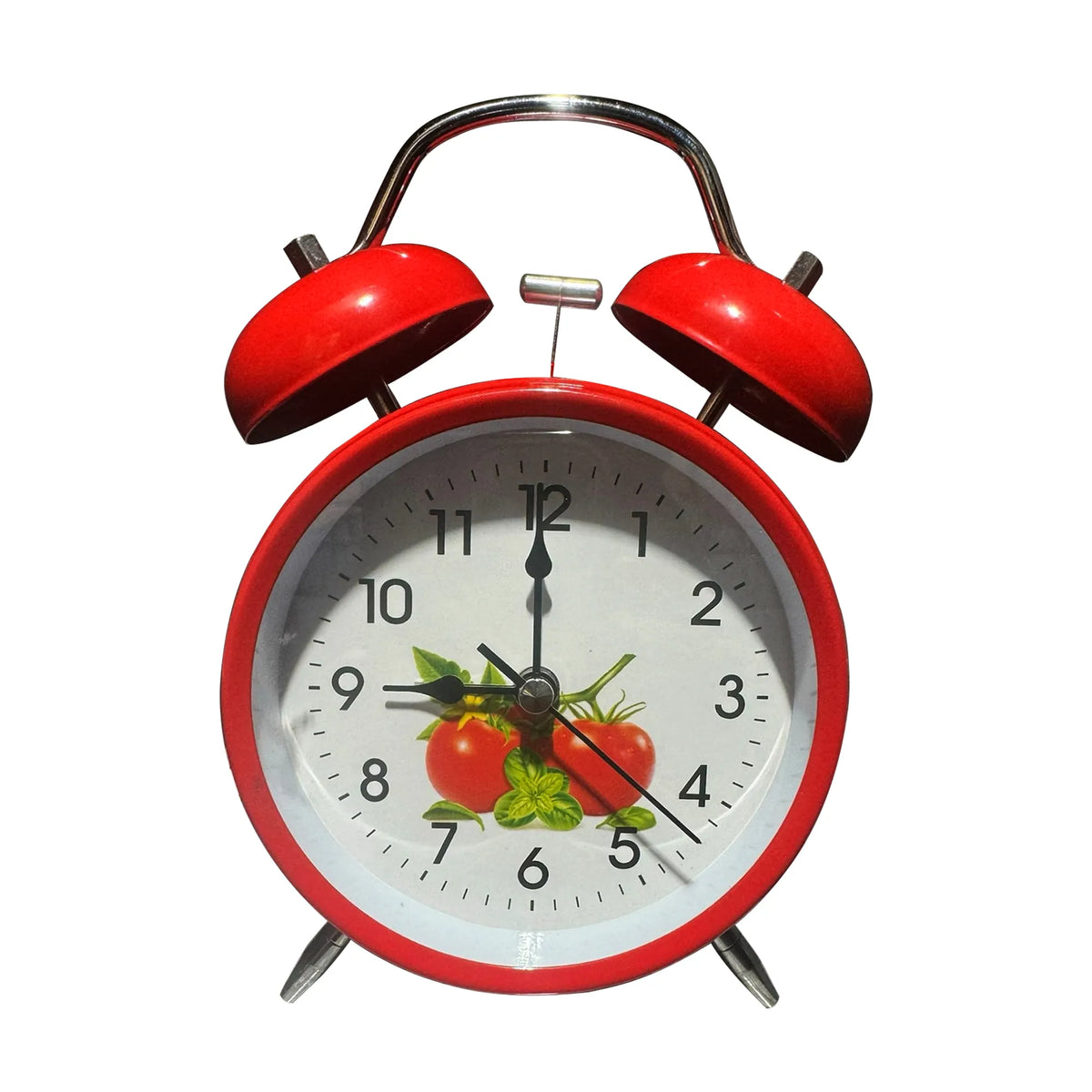 Twin Bell Alarm Clock – Fruit Print Dial, 16 cm, 5 Colours - Red