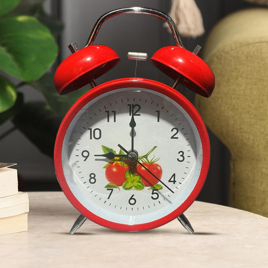Twin Bell Alarm Clock – Fruit Print Dial, 16 cm, 5 Colours
