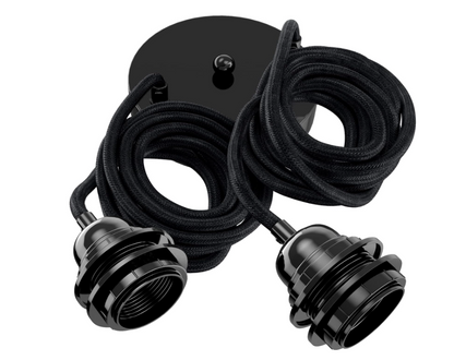 Twin Pendant Light Kit – 2 Black E27 Holders on One Ceiling Rose - photo 2