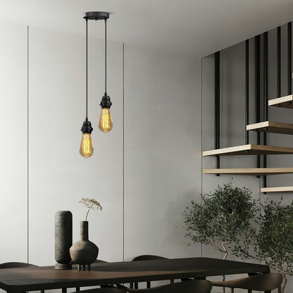 Twin Pendant Light Kit – 2 Black E27 Holders on One Ceiling Rose - photo 3