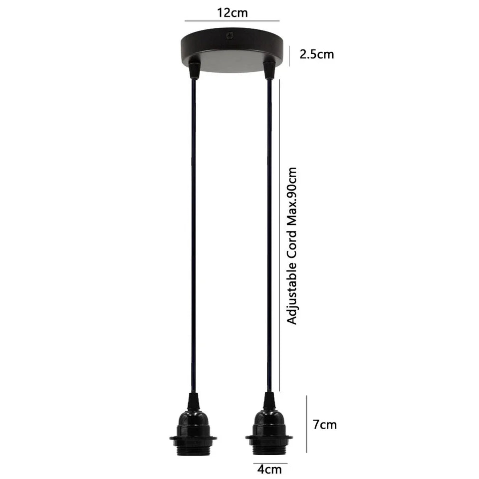 Twin Pendant Light Kit – 2 Black E27 Holders on One Ceiling Rose - photo 4