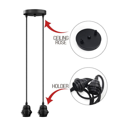 Twin Pendant Light Kit – 2 Black E27 Holders on One Ceiling Rose - photo 5
