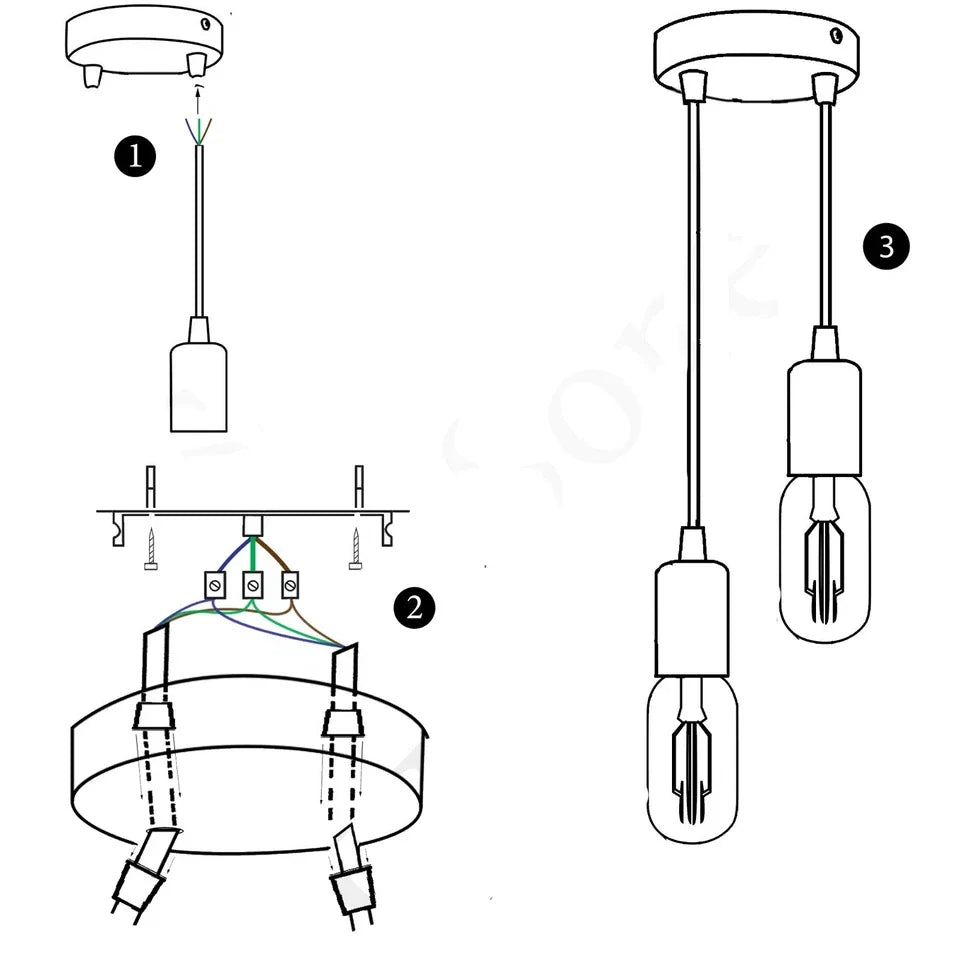 Twin Pendant Light Kit – 2 Black E27 Holders on One Ceiling Rose - photo 7