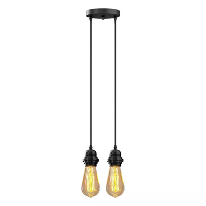 Twin Pendant Light Kit – 2 Black E27 Holders on One Ceiling Rose - Black, No Shade, 2 x ST64 Bulb