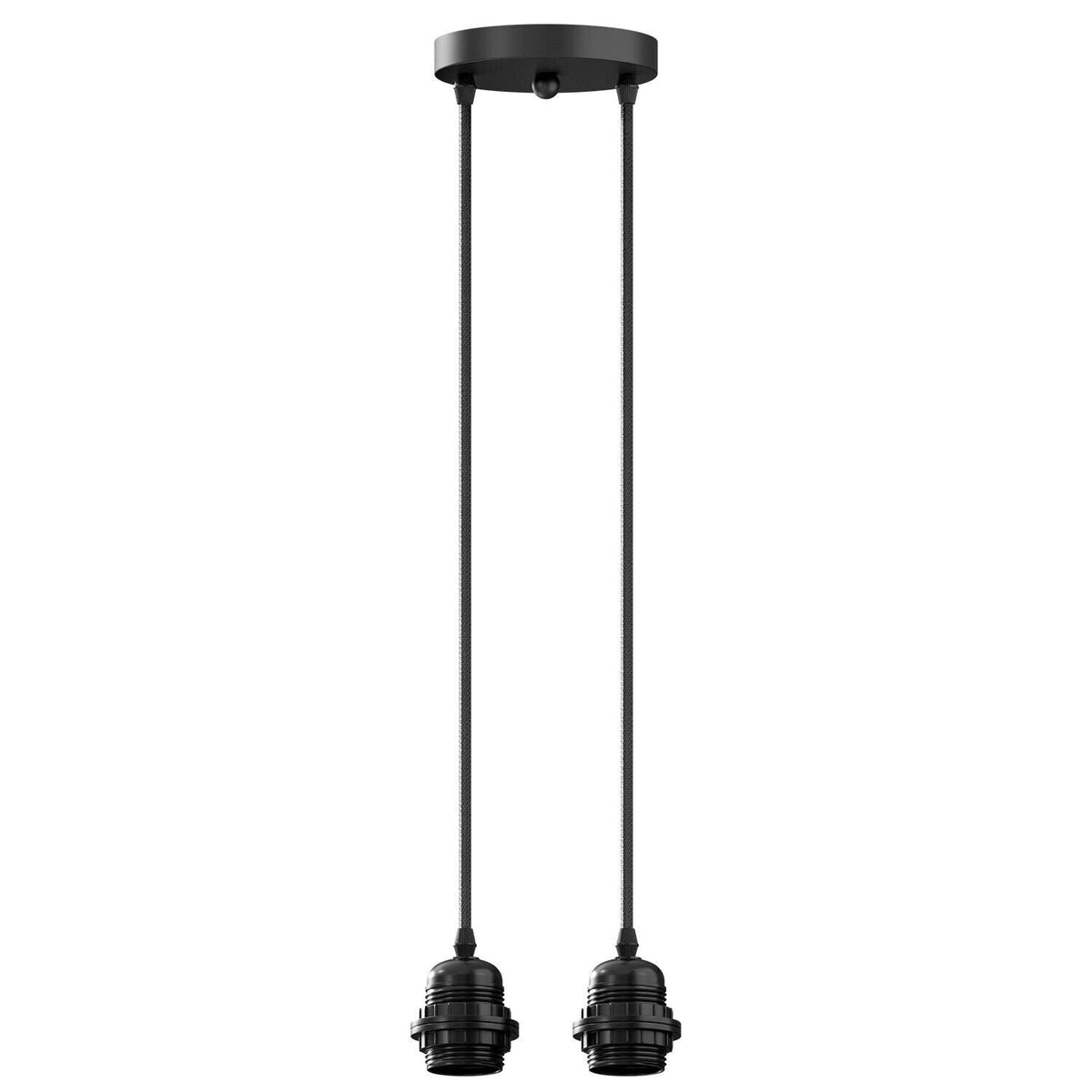 Twin Pendant Light Kit – 2 Black E27 Holders on One Ceiling Rose - Black, No Shade, Without Bulb