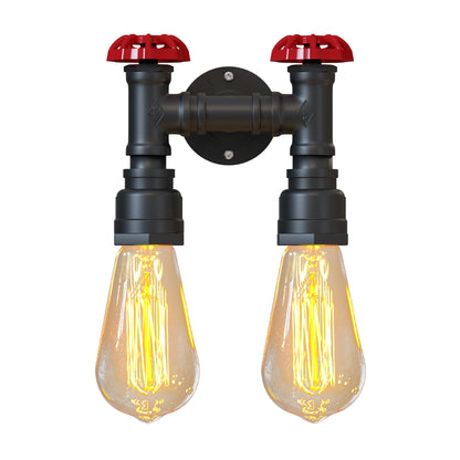 Twin Water Pipe Wall Light with Red Valves – Black or Copper, 2 x E27 - photo 9