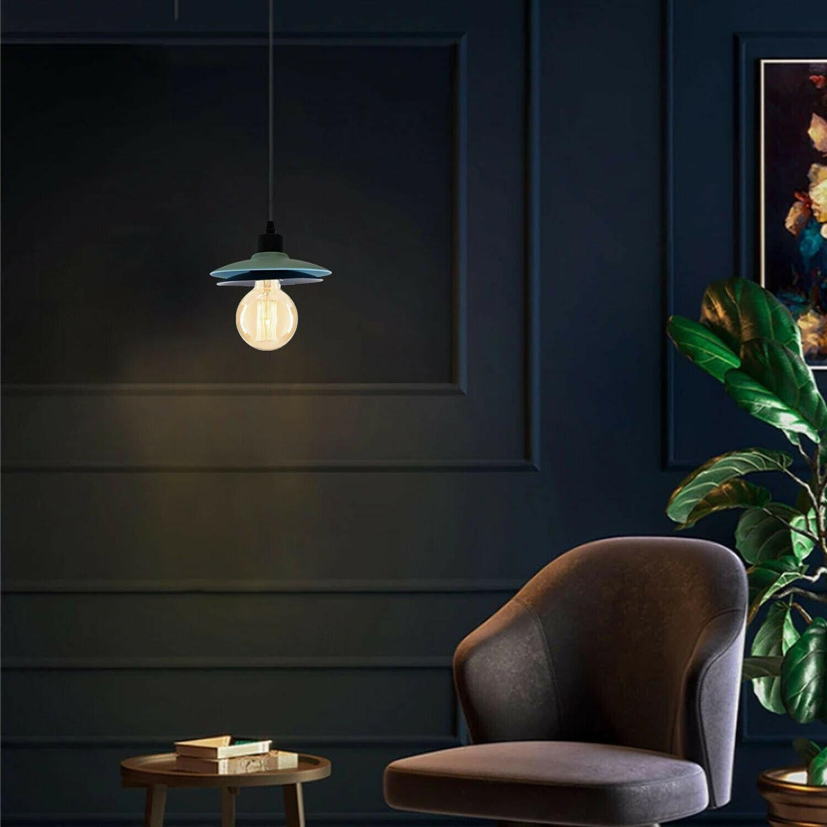 Two-Layer Disc Pendant Light – Black & Teal, E27 - photo 2