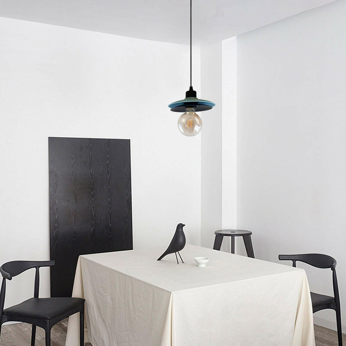 Two-Layer Disc Pendant Light – Black & Teal, E27 - photo 4