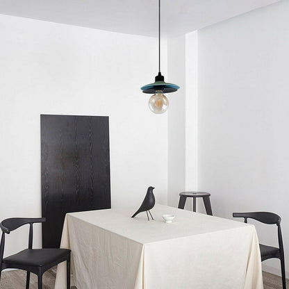 Two-Layer Disc Pendant Light – Black & Teal, E27 - photo 4