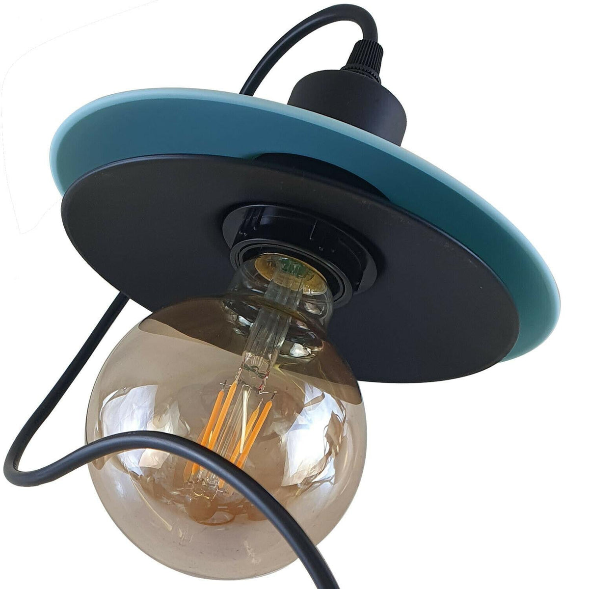 Two-Layer Disc Pendant Light – Black & Teal, E27 - photo 7