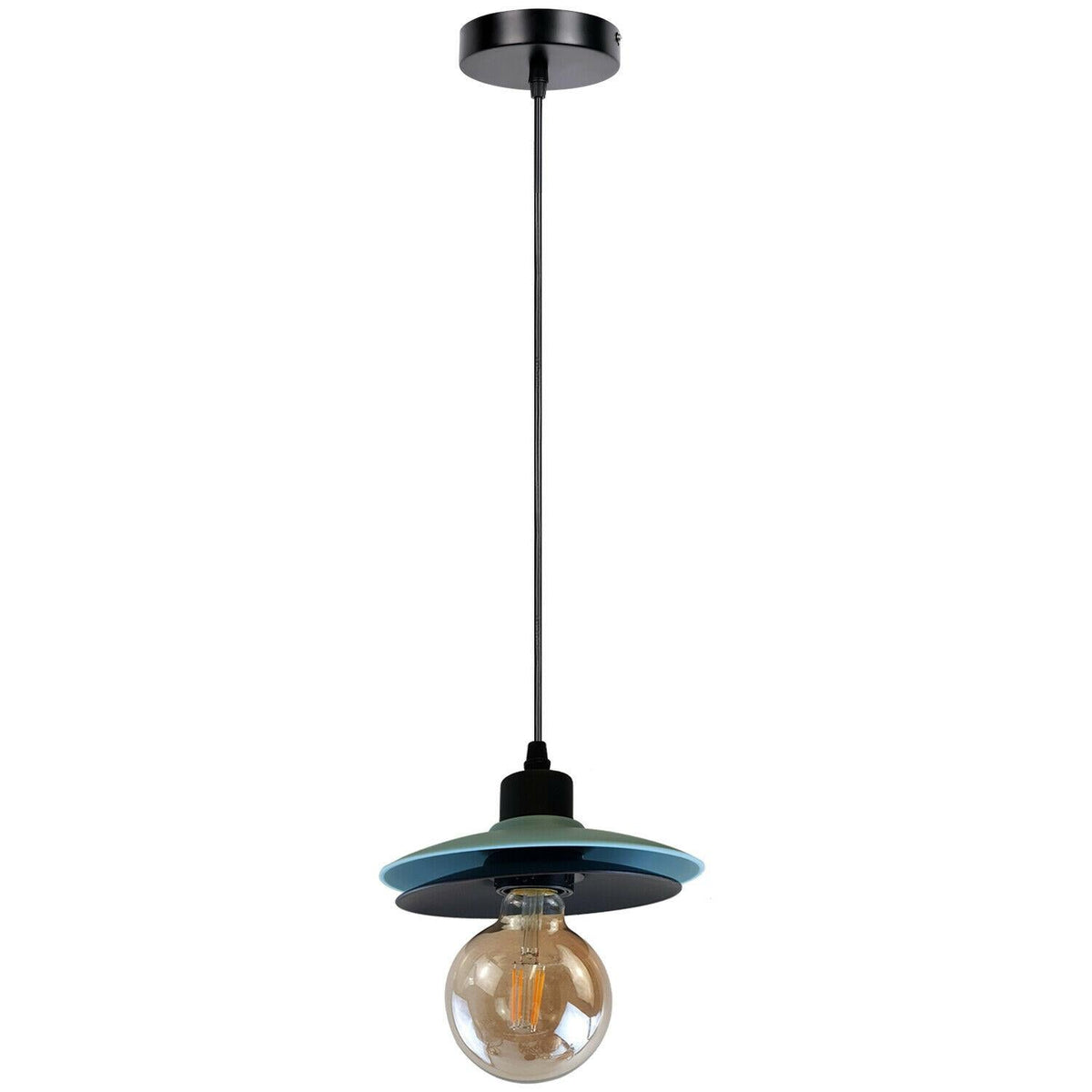Two-Layer Disc Pendant Light – Black & Teal, E27 - Black & Teal, No Shade, G95 LED Bulb 4W