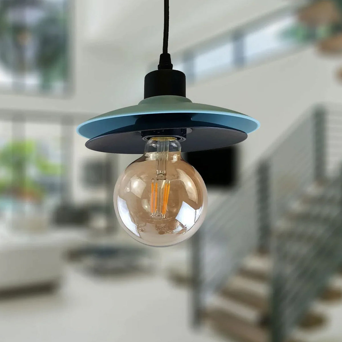 Two-Layer Disc Pendant Light – Black & Teal, E27
