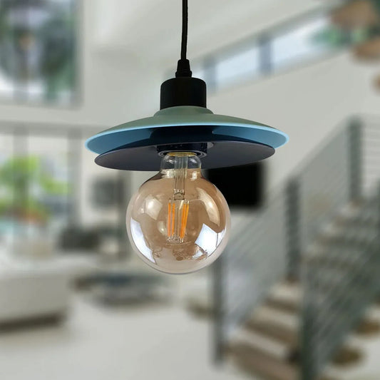 Two-Layer Disc Pendant Light – Black & Teal, E27