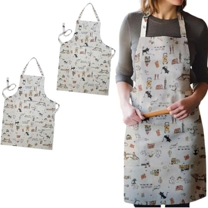 Person wearing a patterned apron with two inset images of the apron.