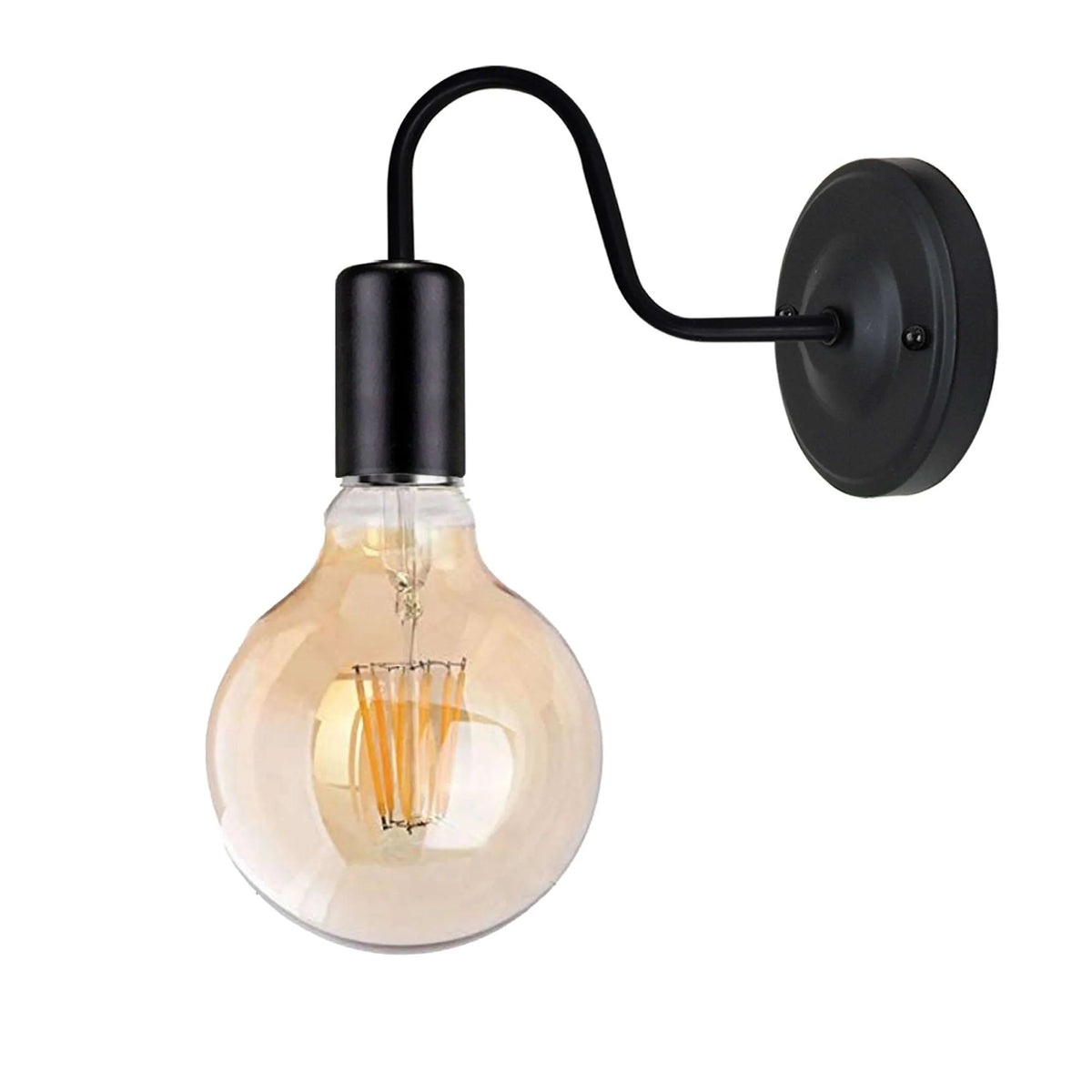 Gooseneck Wall Light Holder – Black, E27, with or without Bulb - photo 12