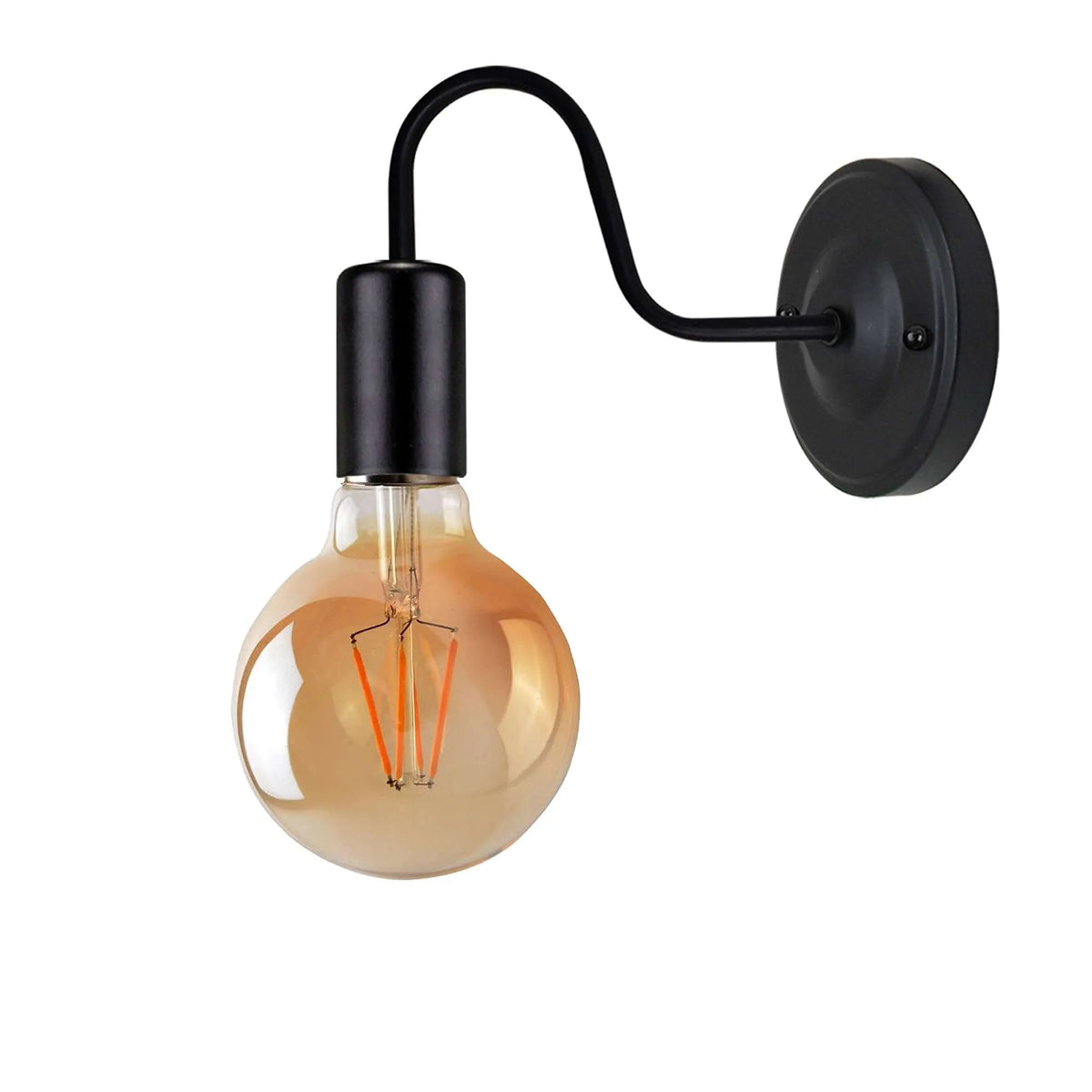 Gooseneck Wall Light Holder – Black, E27, with or without Bulb - photo 13