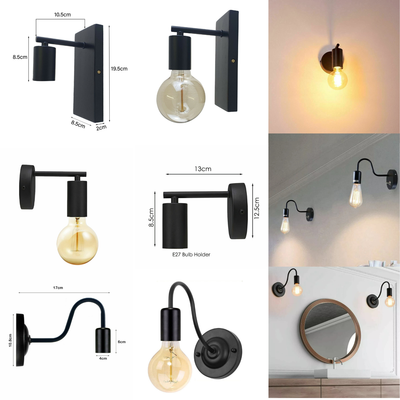Gooseneck Wall Light Holder – Black, E27, with or without Bulb - photo 17