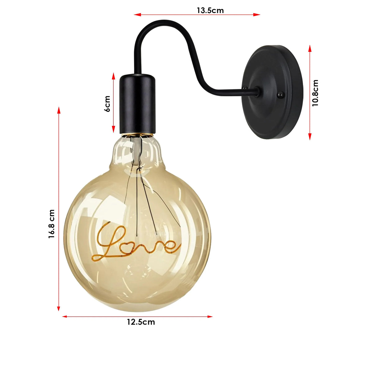 Gooseneck Wall Light Holder – Black, E27, with or without Bulb - photo 3