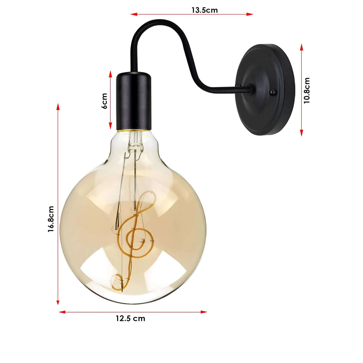 Gooseneck Wall Light Holder – Black, E27, with or without Bulb - photo 4