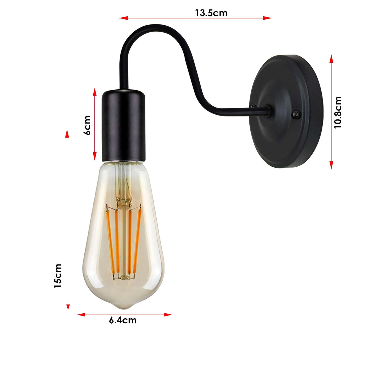 Gooseneck Wall Light Holder – Black, E27, with or without Bulb - photo 6