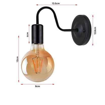 Gooseneck Wall Light Holder – Black, E27, with or without Bulb - photo 7