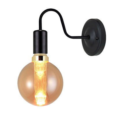 Gooseneck Wall Light Holder – Black, E27, with or without Bulb - Black, No Shade, EG80 LED Bulb 3W