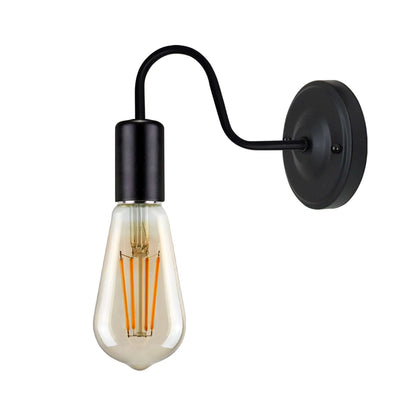 Gooseneck Wall Light Holder – Black, E27, with or without Bulb - Black, No Shade, ST64 LED Bulb 6W