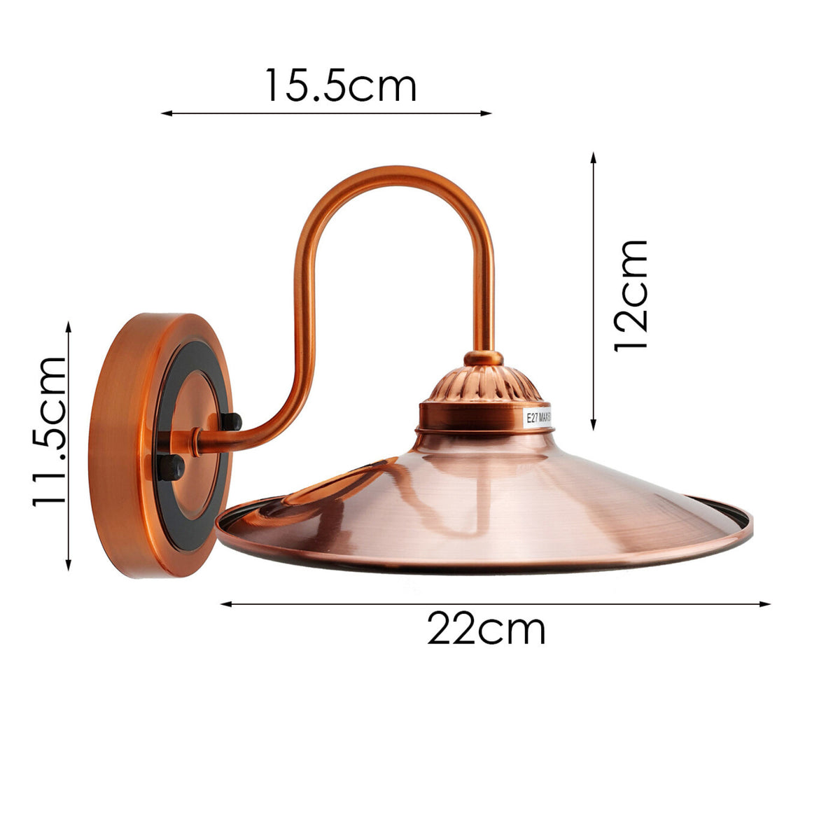 U-Bend Arm Wall Light Copper with Shade – E27 - photo 3