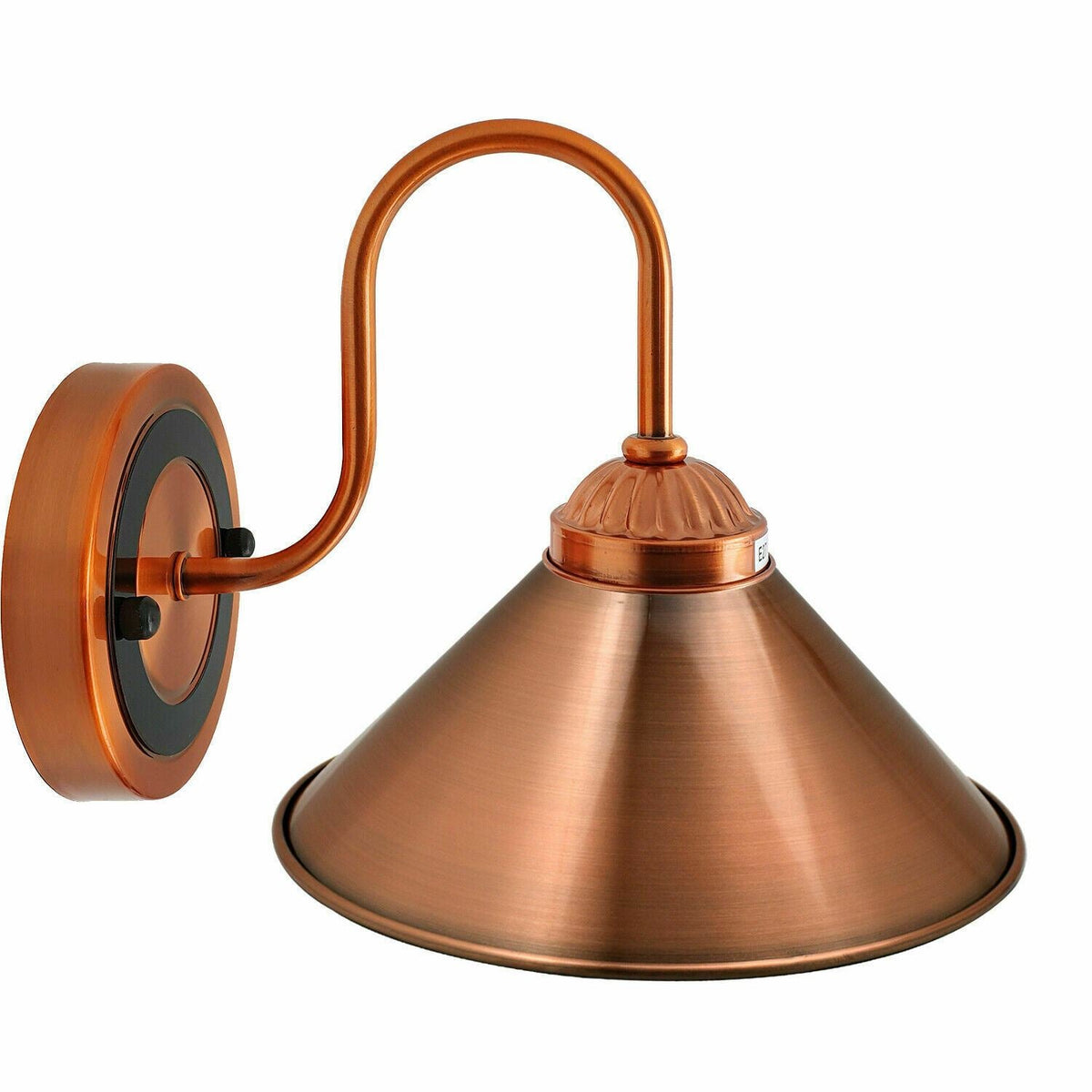 U-Bend Arm Wall Light Copper with Shade – E27 - Copper, Flat Cone 22 cm Copper, Without Bulb