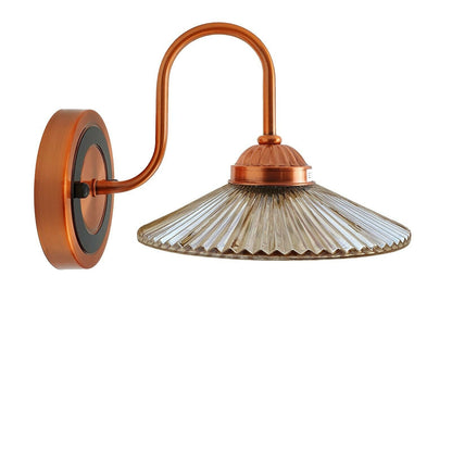 U-Bend Arm Wall Light Copper with Shade – E27 - Copper, Patterned Glass 21 cm Amber, Without Bulb