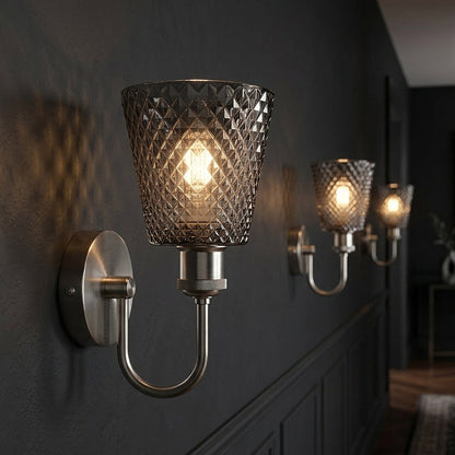 U-Arm Wall Light with Glass Shade – Chrome or Yellow Brass, E27 - photo 2