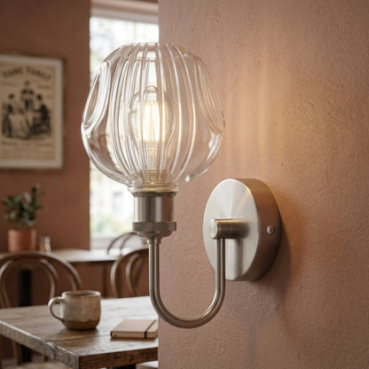 U-Arm Wall Light with Glass Shade – Chrome or Yellow Brass, E27 - photo 4