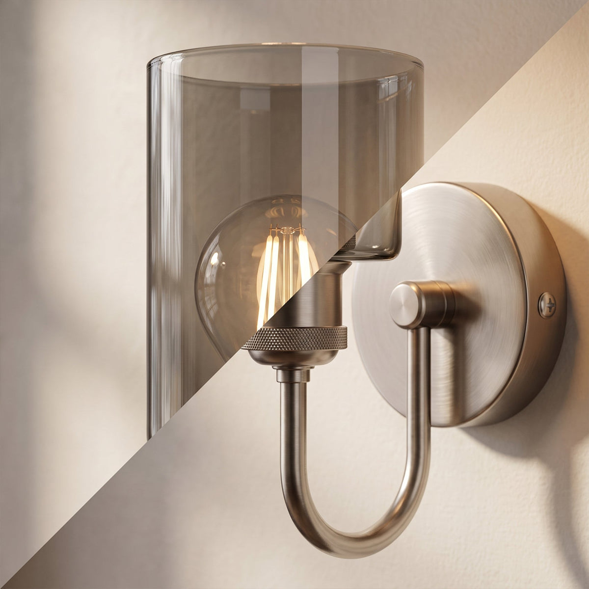 U-Arm Wall Light with Glass Shade – Chrome or Yellow Brass, E27 - photo 5
