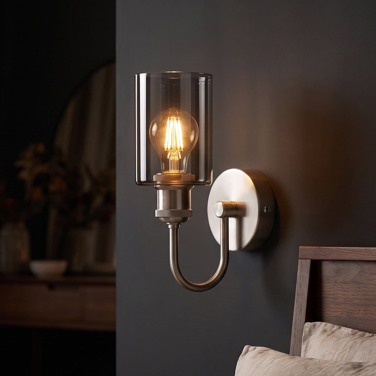 U-Arm Wall Light with Glass Shade – Chrome or Yellow Brass, E27 - photo 6