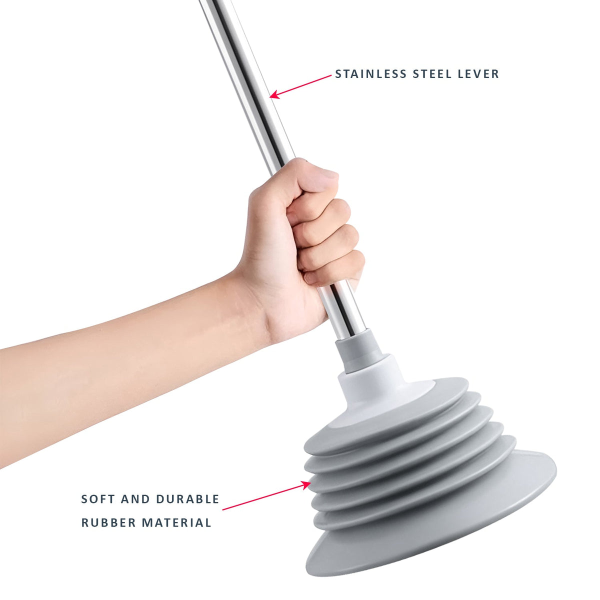 Bellows Toilet Plunger with Stainless Steel Handle – 57 cm, Grey - photo 7