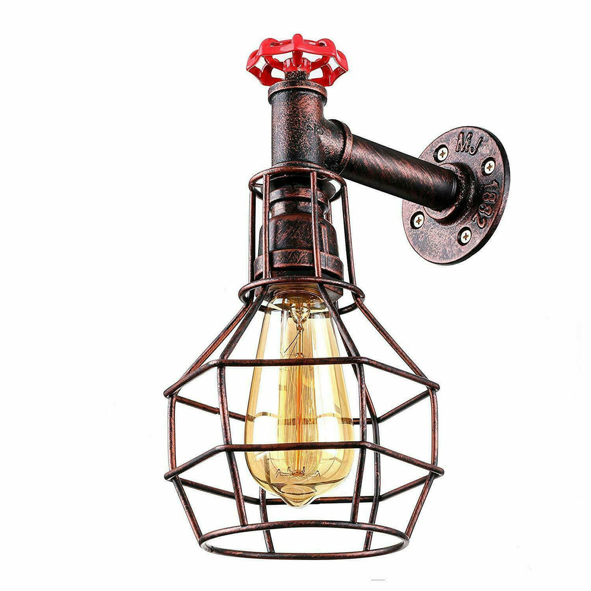 Water Pipe Wall Light with Cage and Red Valve – E27 - photo 9