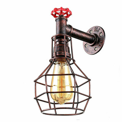 Water Pipe Wall Light with Cage and Red Valve – E27 - photo 9