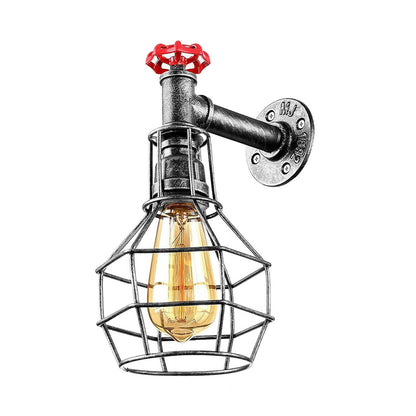 Water Pipe Wall Light with Cage and Red Valve – E27 - photo 11